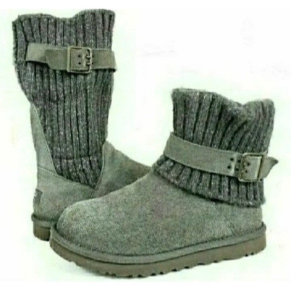 UGG BOOTS Suede TALL KNIT SHAFT CUFFED WOMENS SIZE 5 EXCELLENT CONDITION - Picture 3 of 12